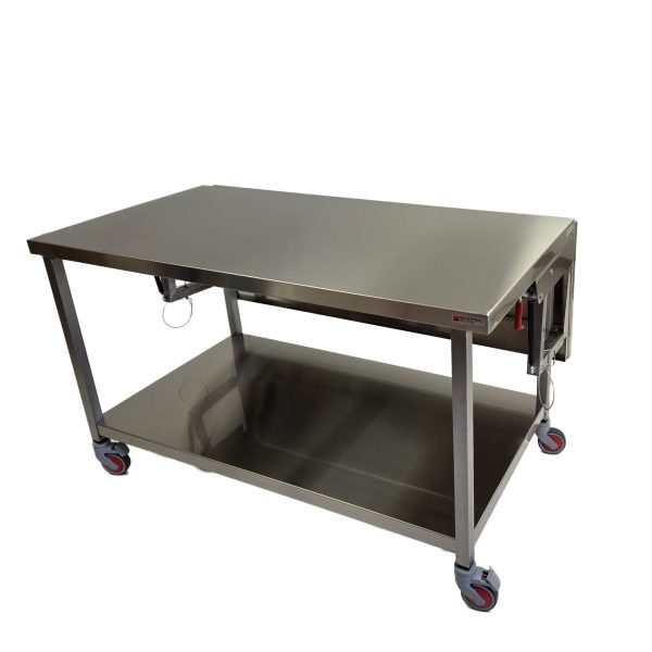 Stainless Steel Tiered Folding Table – folded for storage