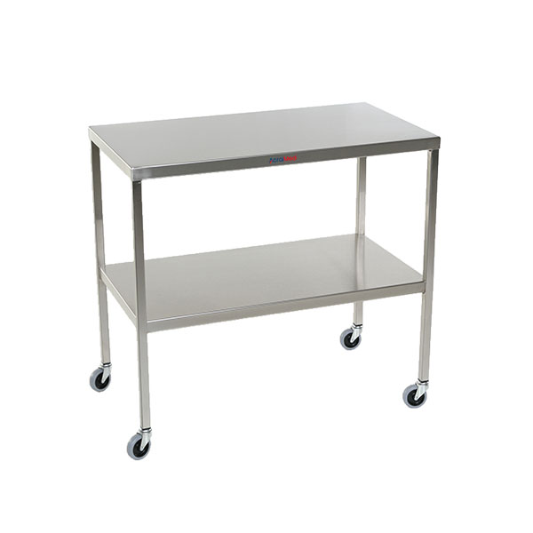 Revealed edge detail on stainless steel instrument table