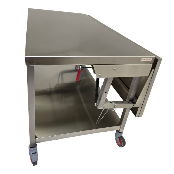 Stainless Steel Tiered Folding Table – end view showing shelf clearance
